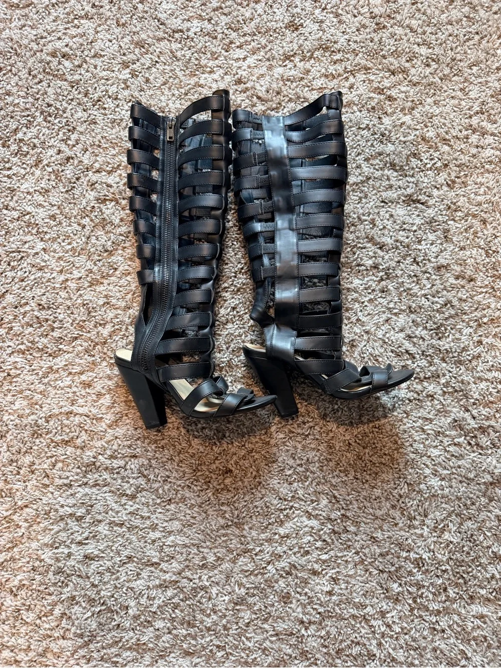 Michael Antonio Black Strappy Knee-High Gladiator Heeled Boots